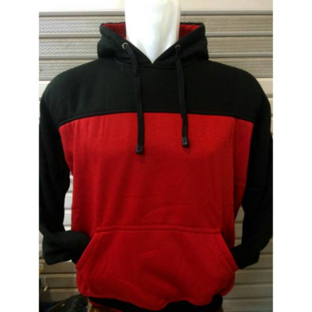 Jaket hoodie polos warna merah hitam terbaru