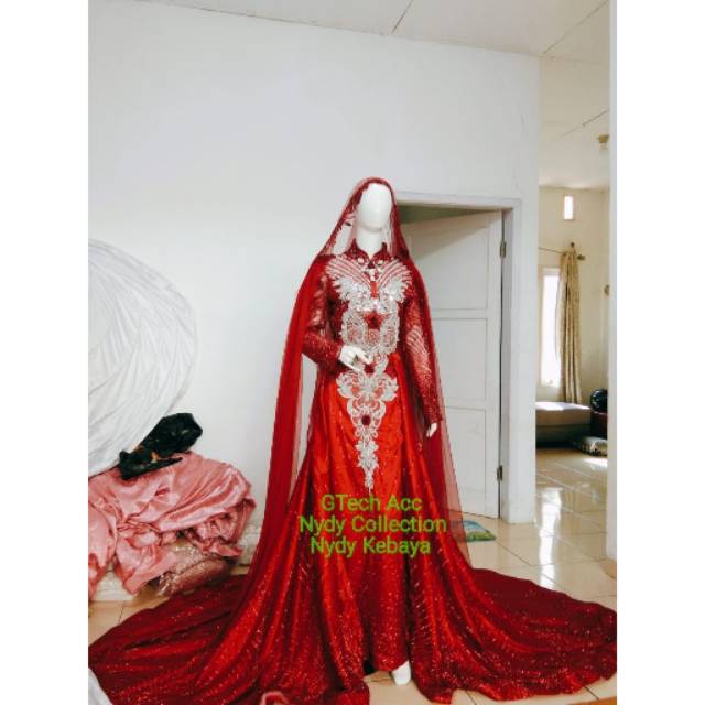 Gaun Pengantin Ekor Model Span Warna Merah Cabe A Shopee Indonesia