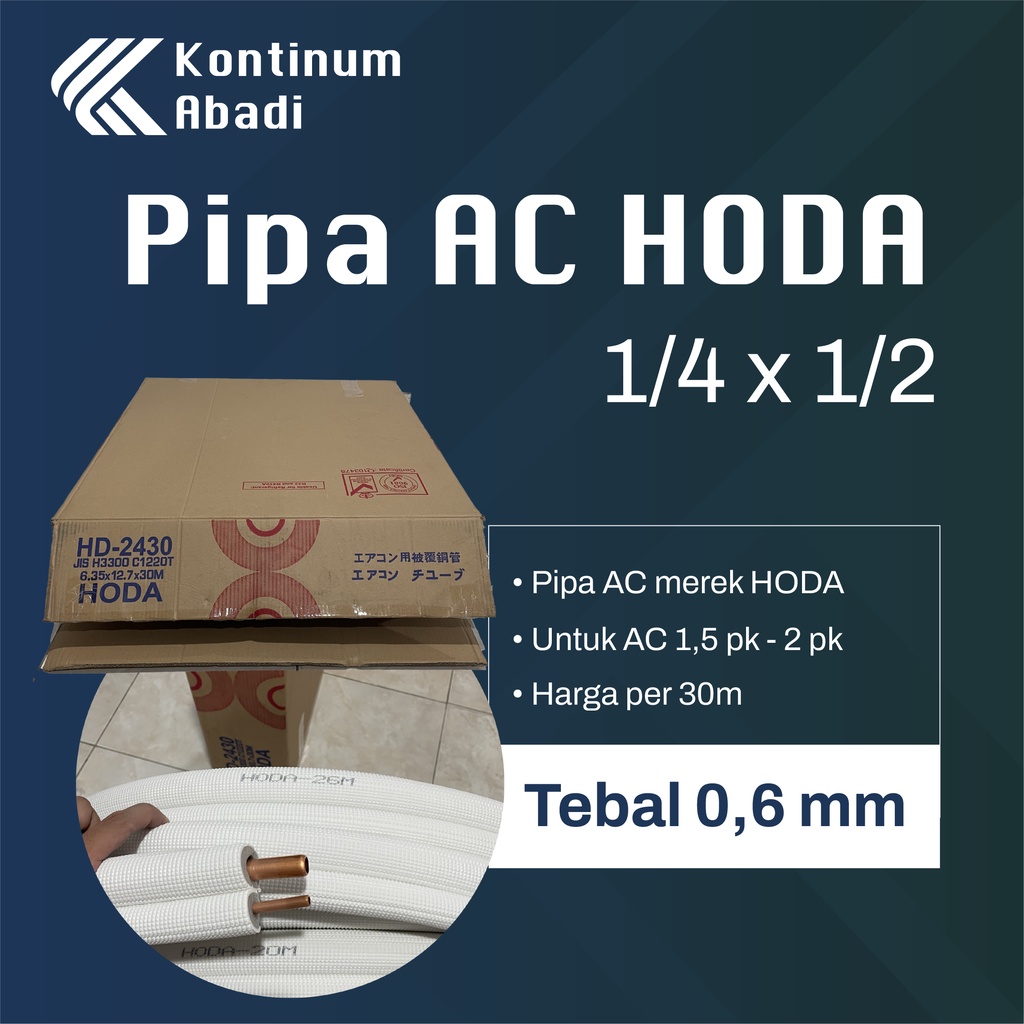 PIPA AC HODA 1/4 x 1/2 UNTUK AC 1,5 PK - 2 PK