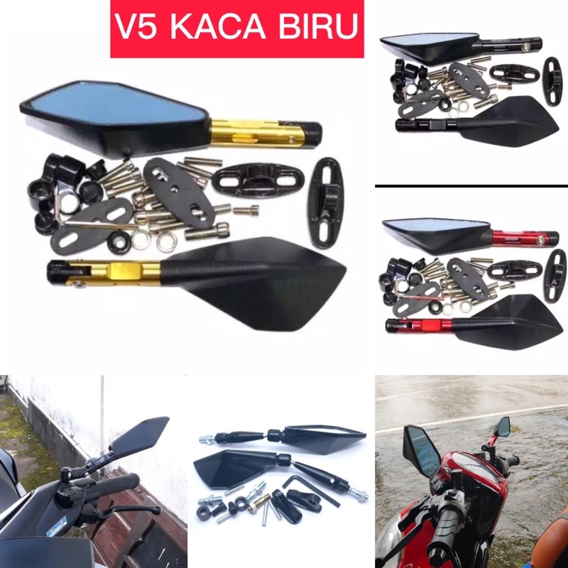 CUCI GUDANG SPION TOMOK V5 JUMBO KACA BIRU HARGA SEPASANG KANAN KIRI UNIVERSAL SEMUA MOTOR FULLSET TERMURAH