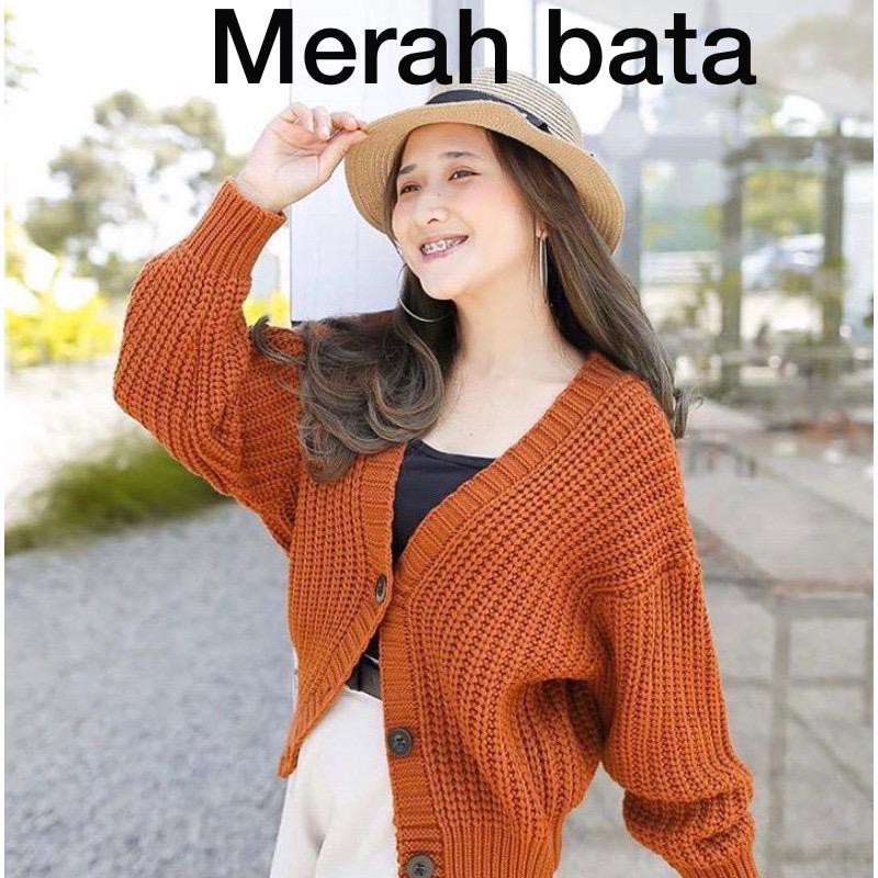 Oneoutfit Cardigan Rajut Wanita Premium Malika Crop Cardi Oversize Bhn Tebal 7GET dan tipis 12GET-PS-merah bata