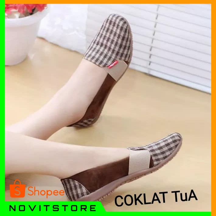 Vahn SUKI Sepatu Flat Shoes Kerja Wanita Casual Santai Hitam Abu FMD05