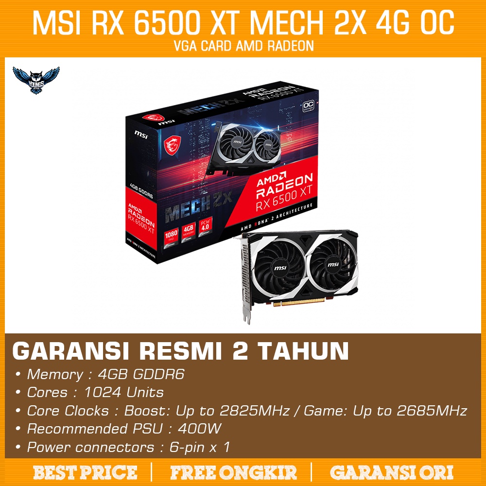 VGA MSI RX 6500 XT MECH 2X 4G OC - 4GB DDR6 Amd Radeon 6500xt rx6500xt