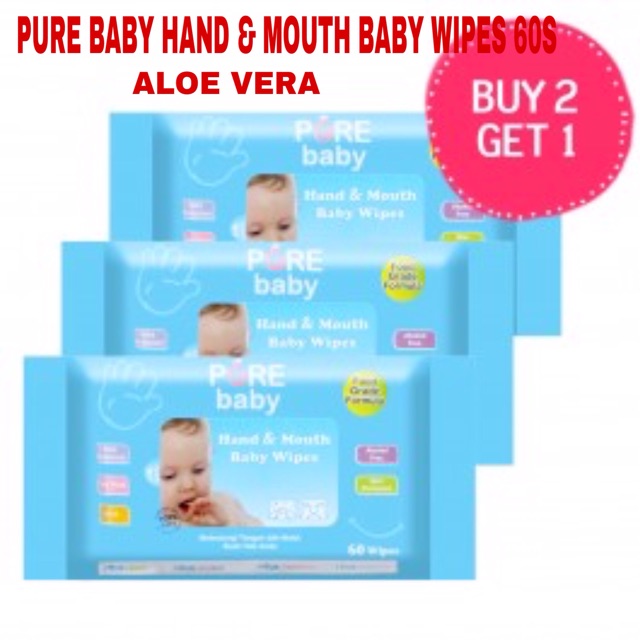 TISSUE PURE BABY HAND &amp; MOUTH BABY WIPES 60S ALOE VERA BUY 2 GET 1 TISUe BAYI TISU BAYI/ eceran isi 1