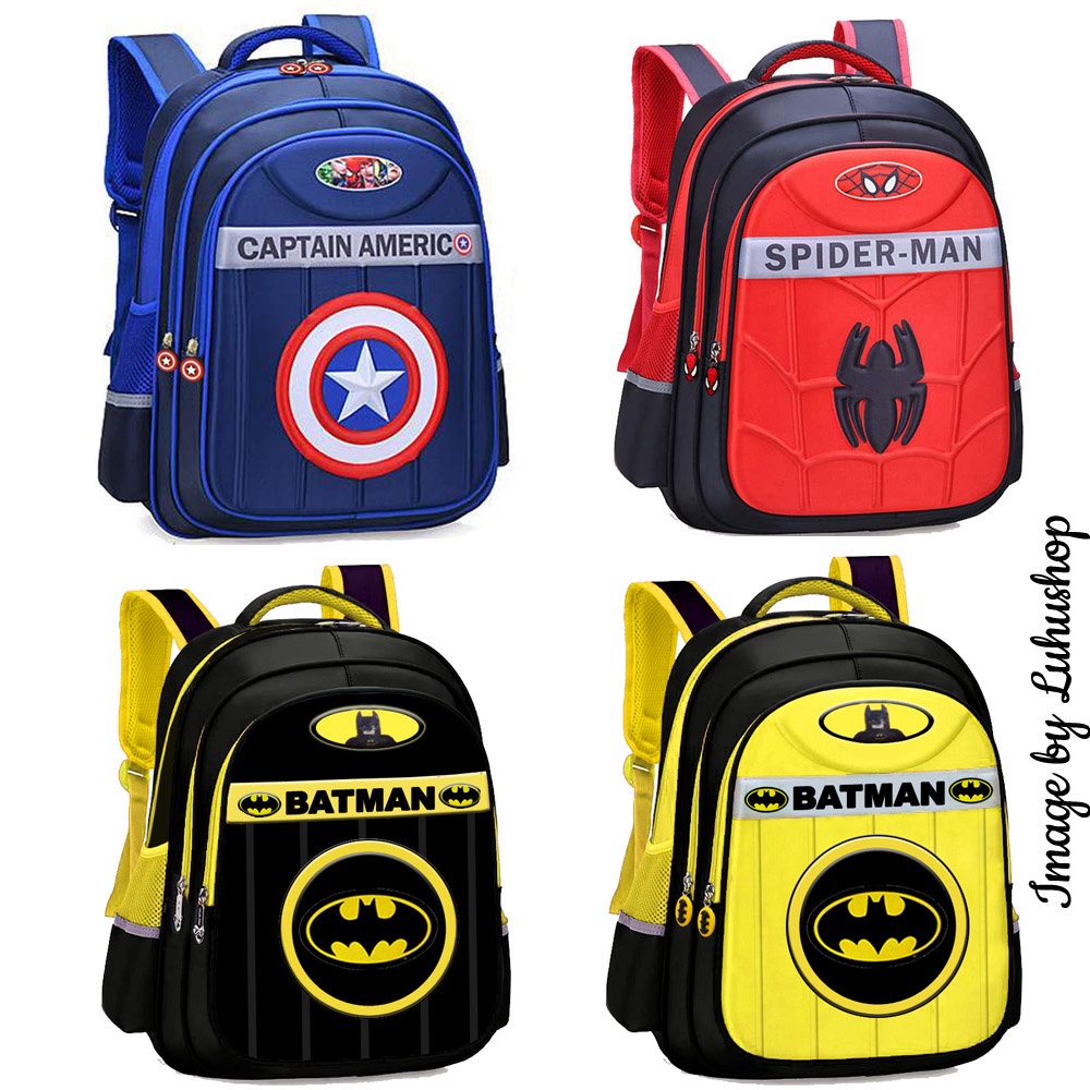 Tas SD Ransel Anak Sekolah 16&quot; Cowok Superhero Batman Spiderman Captain Kapten Amerika Tas Anak Laki Laki