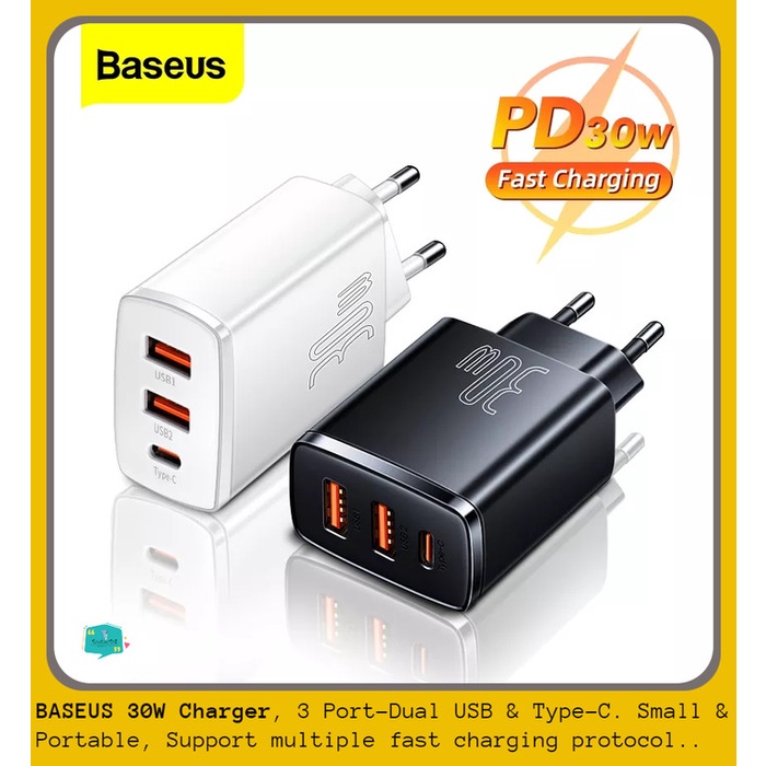 Kepala Charger BASEUS Quick Fast Charging 30W PD 3.0 Dual Type C USB