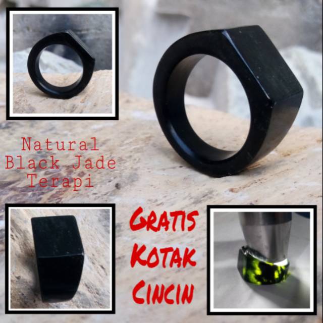 Ring Cincin Giok Black Jade Aceh Natural Model Kotak