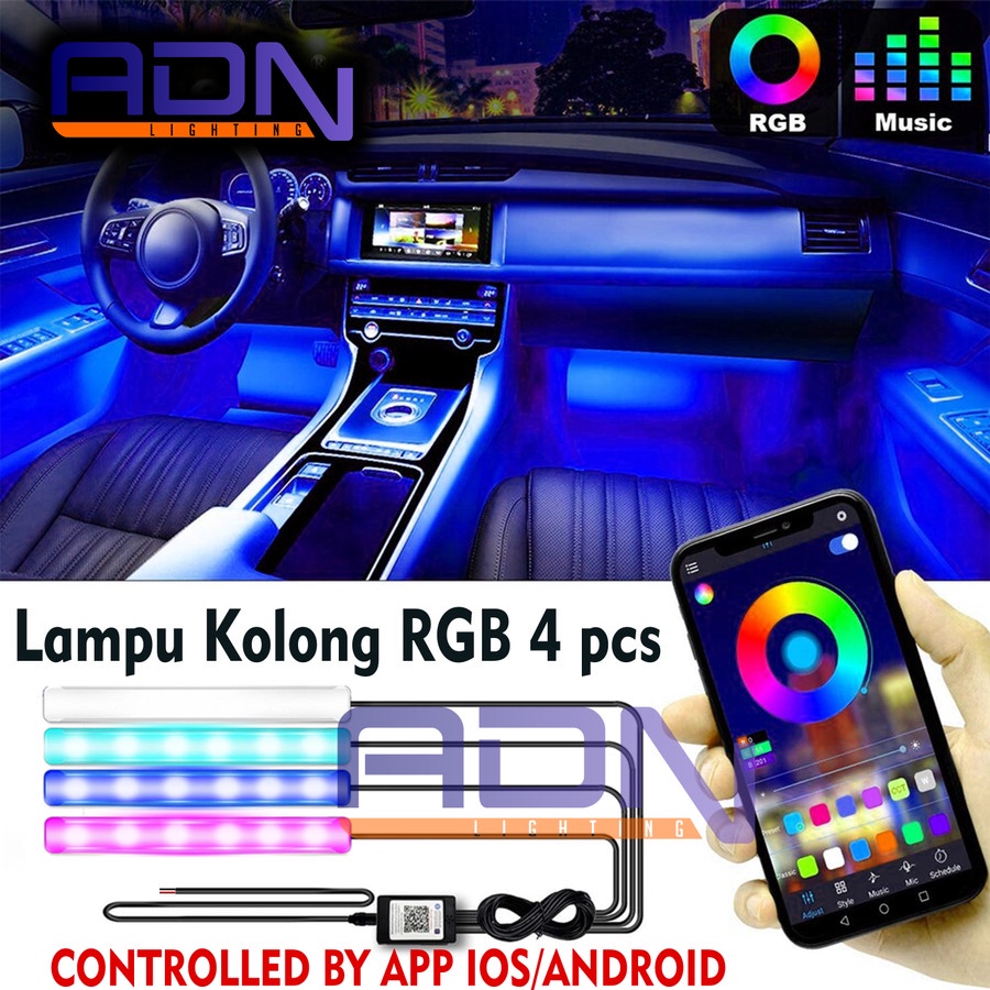 Lampu LED Kolong Kabin 10cm RGB BLUETOOTH APP Aplikasi Atmosphere 4 pc