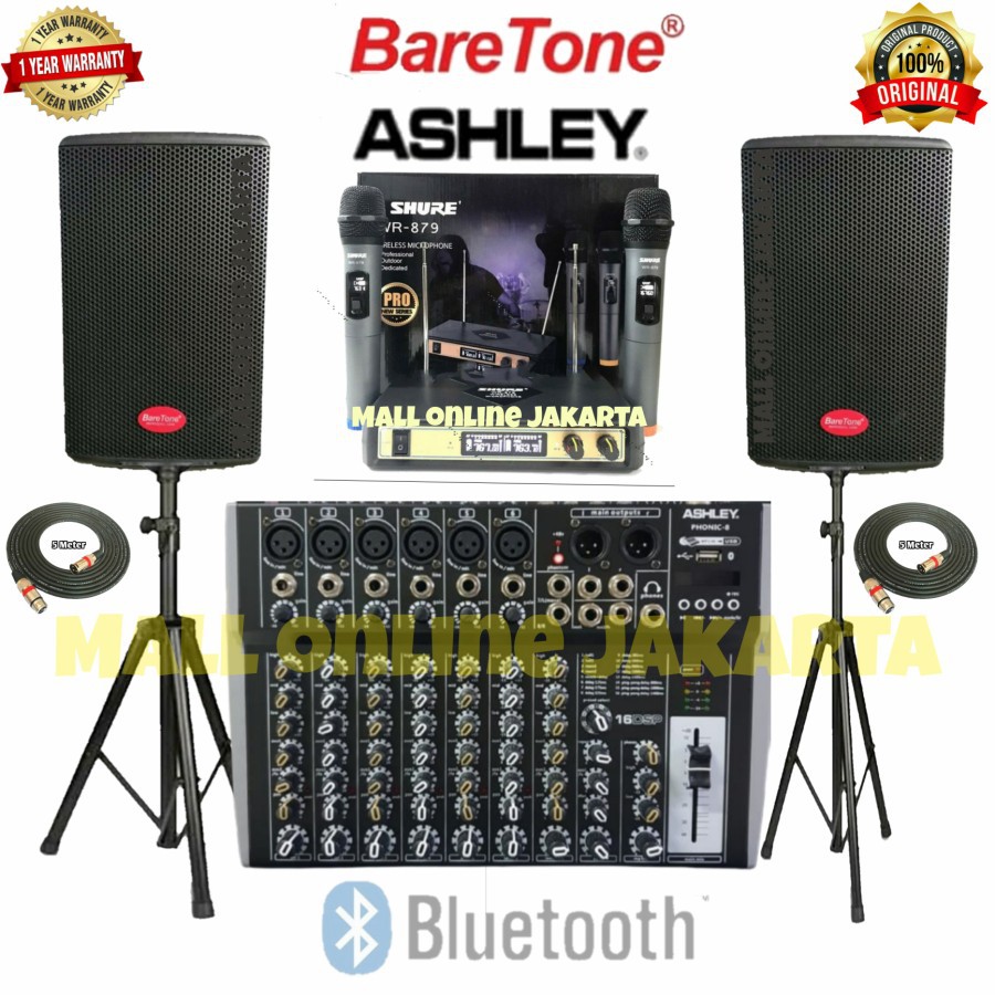 Paket Sound System Baretone 15 inch Mixer Ashley 8 channel Bluetooth