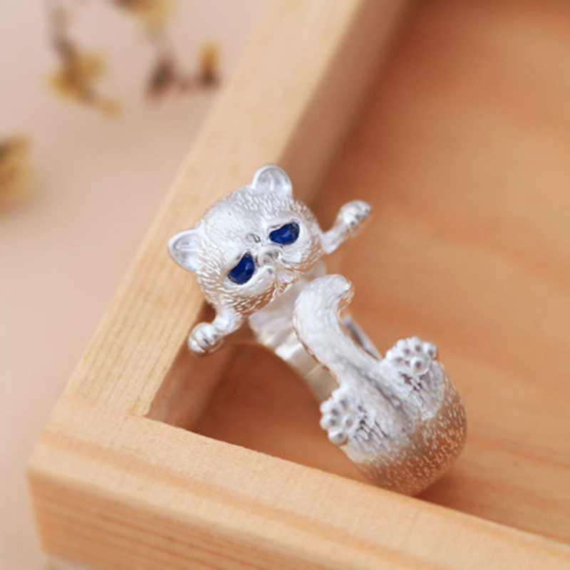 Cincin Model Terbuka Adjustable Desain Kucing Untuk Wanita