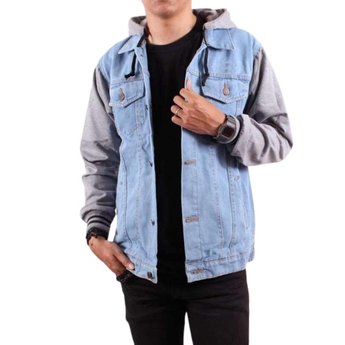 Jaket Jeans Kombinasi Hoodie Pria