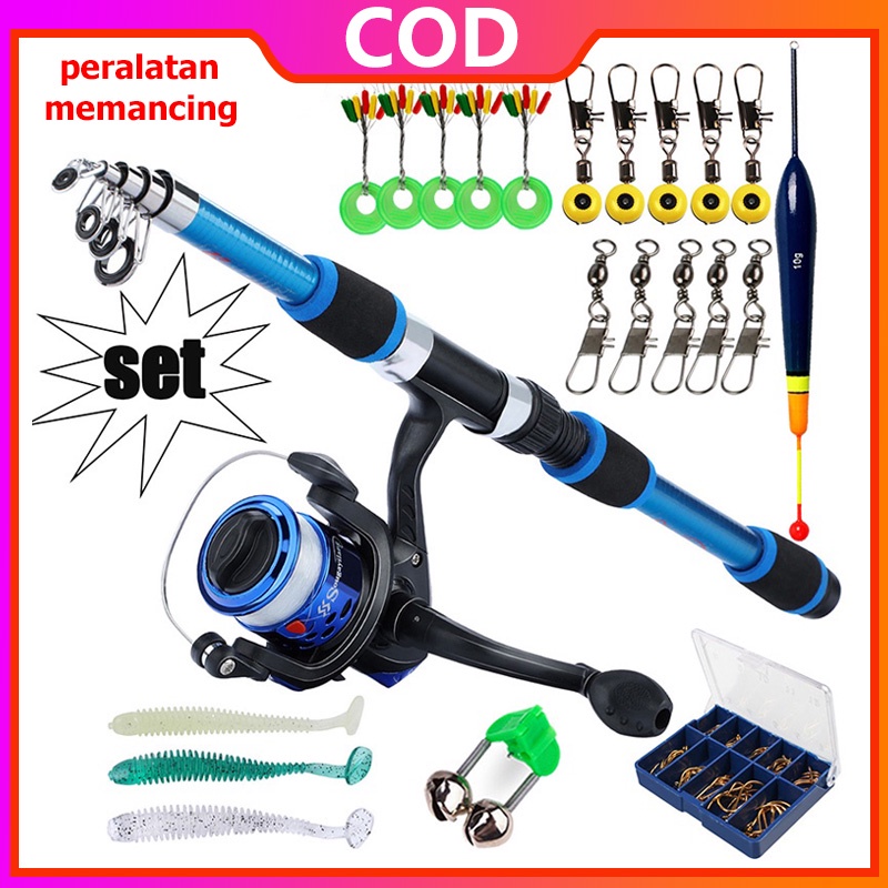 Sougayilang 1.8M Pancing Portabel Set Batang + Gulungan dengan garis + Umpan Combo untuk Anak-anak air tawar