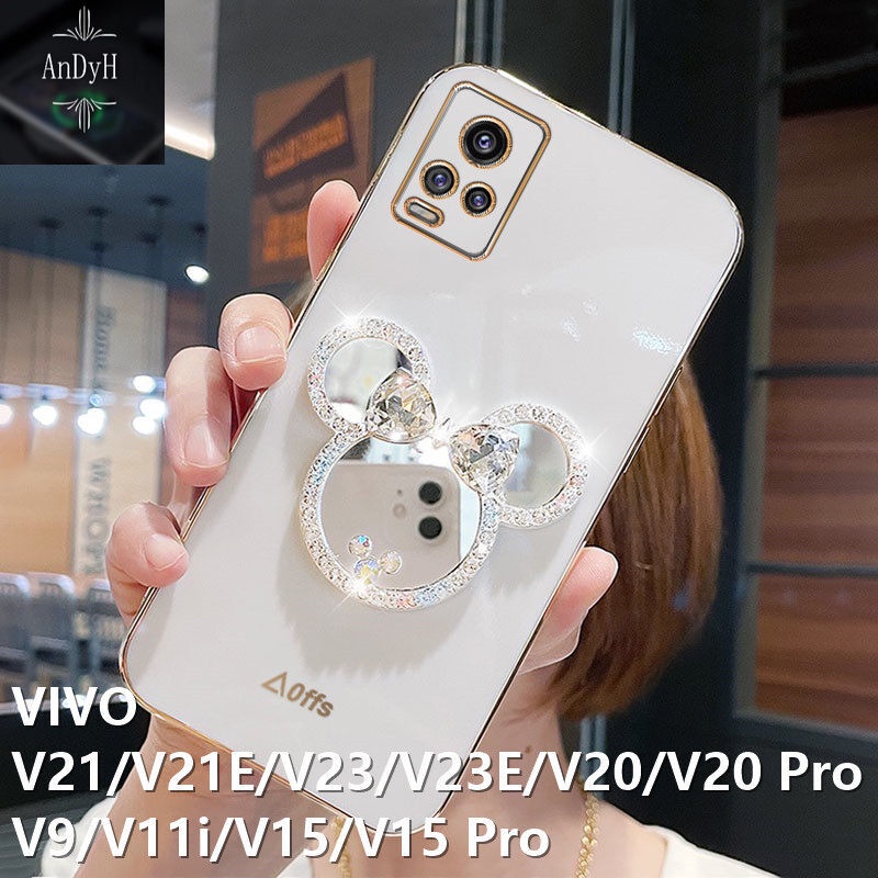 Case Desain Mickey Mouse Aksen Cermin Berlian Berkilau Untuk VIVO V21 V20 V20 Pro S7 V21E 5G Y71T S12 / V23 5G S10E 5G / V23E 4G