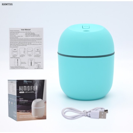 Humidifier Udara Bentuk Telur Purifier Air Diffuser Portable Penjernih Ruang 220ml-BIRU MUDA
