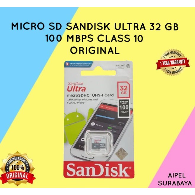 ULTRA32 | MICRO SD SANDISK ULTRA 32 GB 100 MBPS CLASS 10 ORIGINAL RESMI