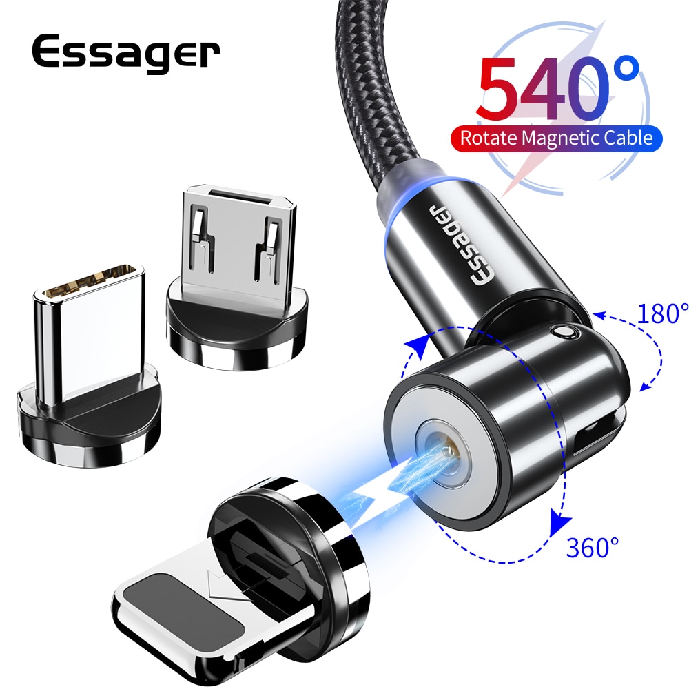 

Essager 540 Rotate Magnetic Cable Micro USB Type C Cable For iPhone Fast Charging Magnet Charger Phone Cable Android Wire Cord