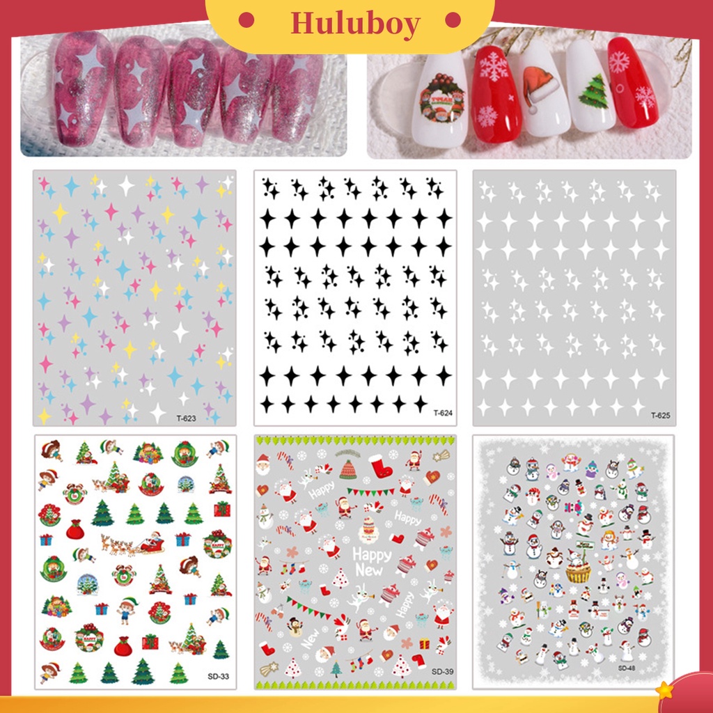 Huluboy Huluboy♡ 6pcs Stiker Kuku Motif Bunga Natal Untuk Pemula