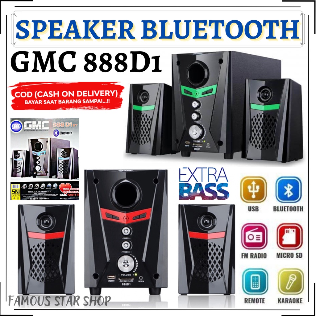 Speaker Aktif GMC 888D1 Audio Multimedia 2.1 Super Woofer Spiker Bluetooth - USB - SD Card - Remote~FMS