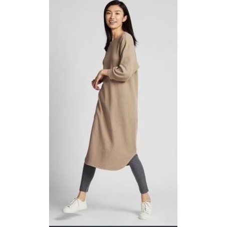 Women Waffle Crewneck Long Sleeve Dress Original Branded