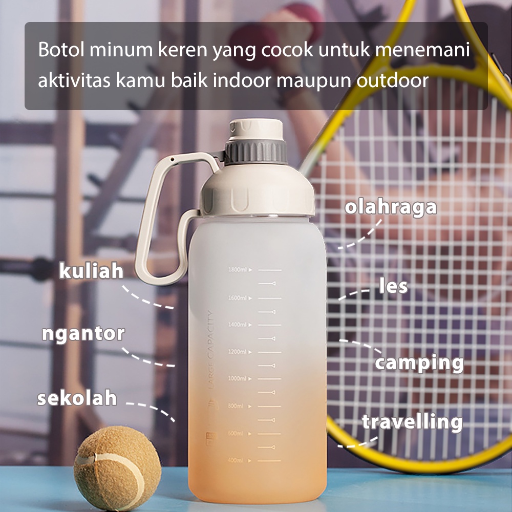 HUGO Botol Minum Jumbo Sporty Gradasi 1800 ml Botol Minum Viral Pelangi Free Sticker