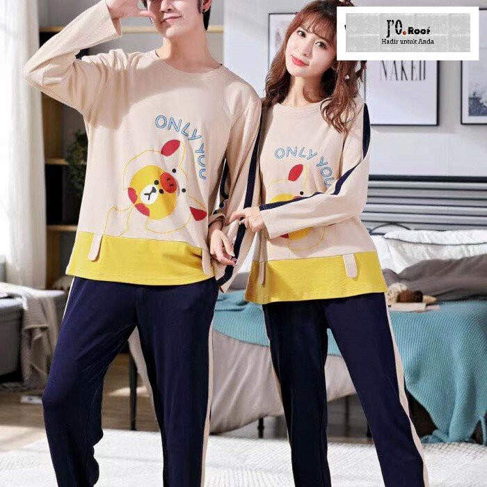 Baju Tidur/Piyama Set Panjang Couple/Pasangan Only You Lucu Murah