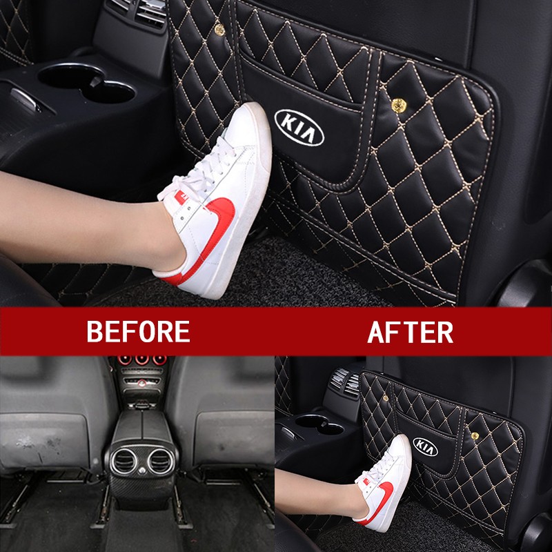 Car Seat Back Protector Cover Organizer With Pocket Leather Auto Seat Back Anti Kick Pad For KIA Forte Spectra Sportage Rio Picanto Sorento K5 K3 Cerato Sephia Rondo Grand Carnival Seltos