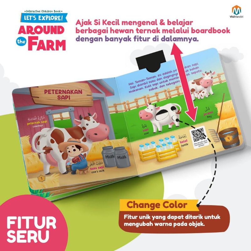 Boardbook Balita Anak Hard Cover Buku Cerita Bergambar Seri Mengenal Hewan Bilingual Full Colour Lets Eexplore Around The Farm Ziyad-2