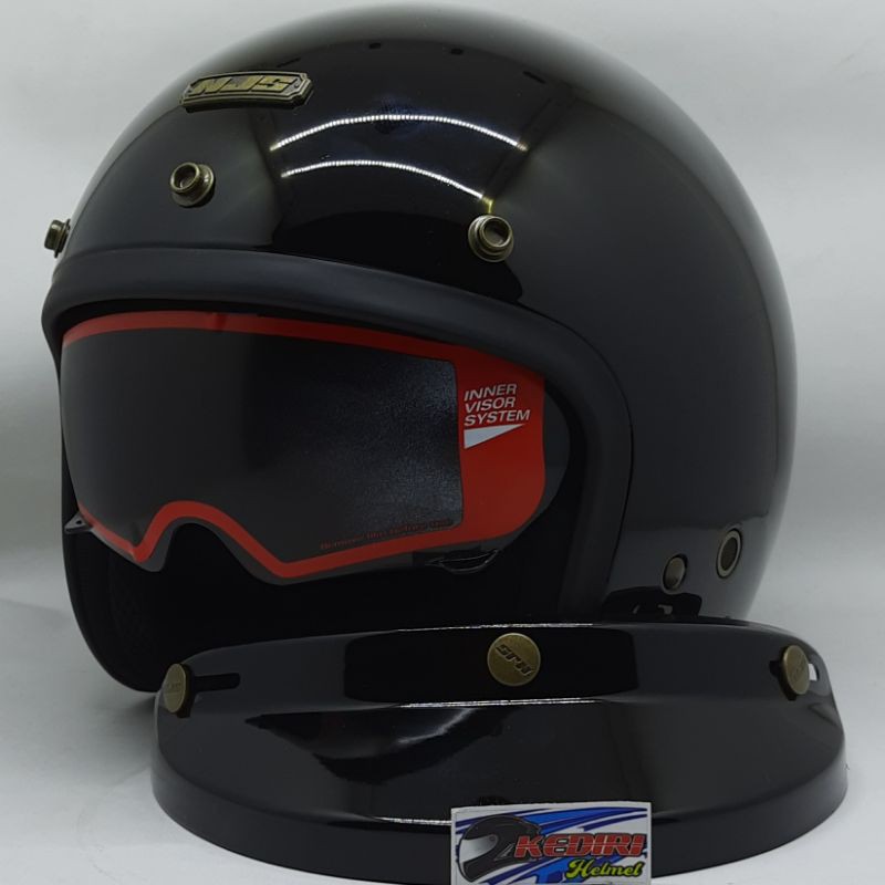 Helm Njs Nx Half Face Retro Bogo Solid Double Visor Intercom Ready Helmjabodetabek