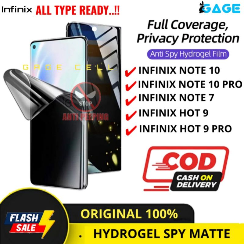 HYDROGEL ANTI GORES SPY MATTE INFINIX HOT 9 NOTE 7 10 PRO FULL LAYAR COVER SCREEN PROTECTOR