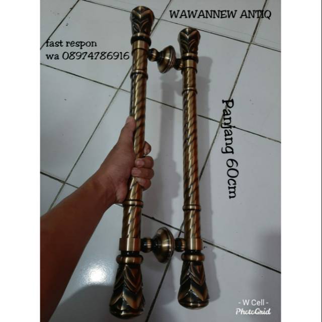 Handle Pintu / Gagang Pintu Rumah Kuningan Antik Murah Motif Nanas Ulir 60cm