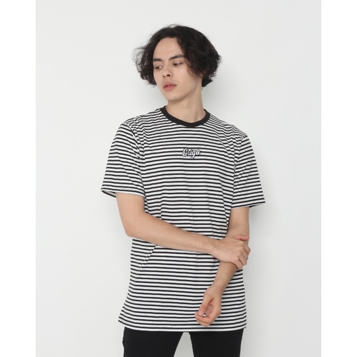 Kaos Unisex Erigo T-Shirt Stripe Cora Cotton Combed White Black