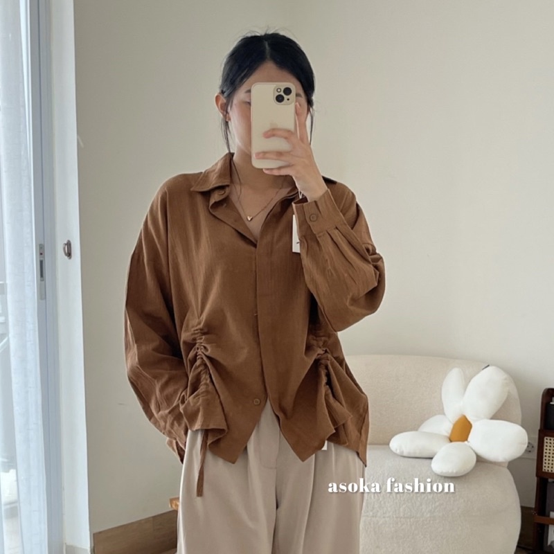 ASOKA Evolet Shirt 2033 - Kemeja Linen Crinkle - Kemeja Serut Wanita