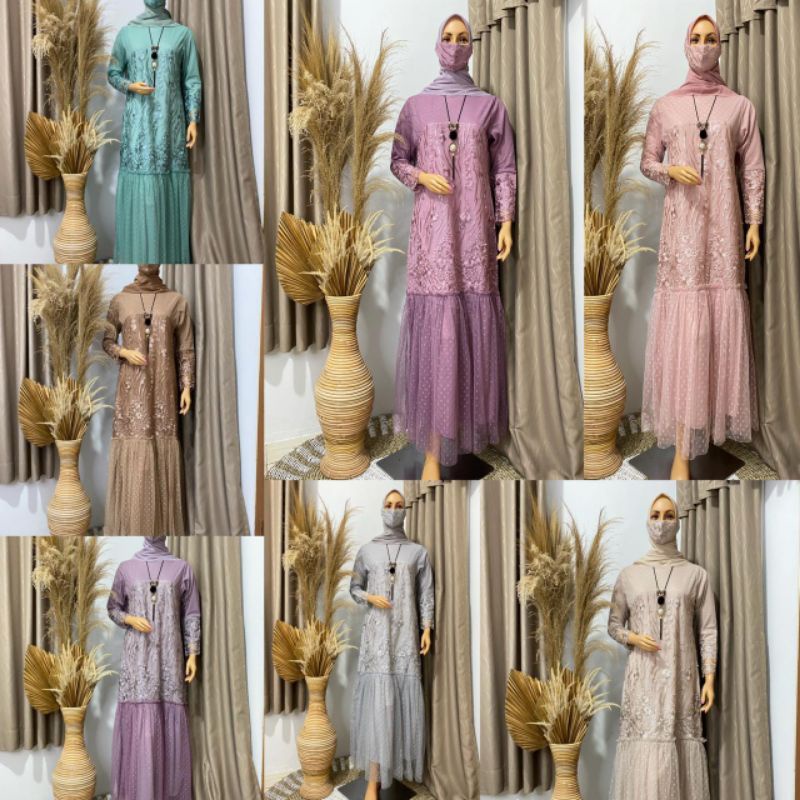 READY GAMIS TULLE NADIRA/GAMIS SERAGAM PESTA/BY JANNAH