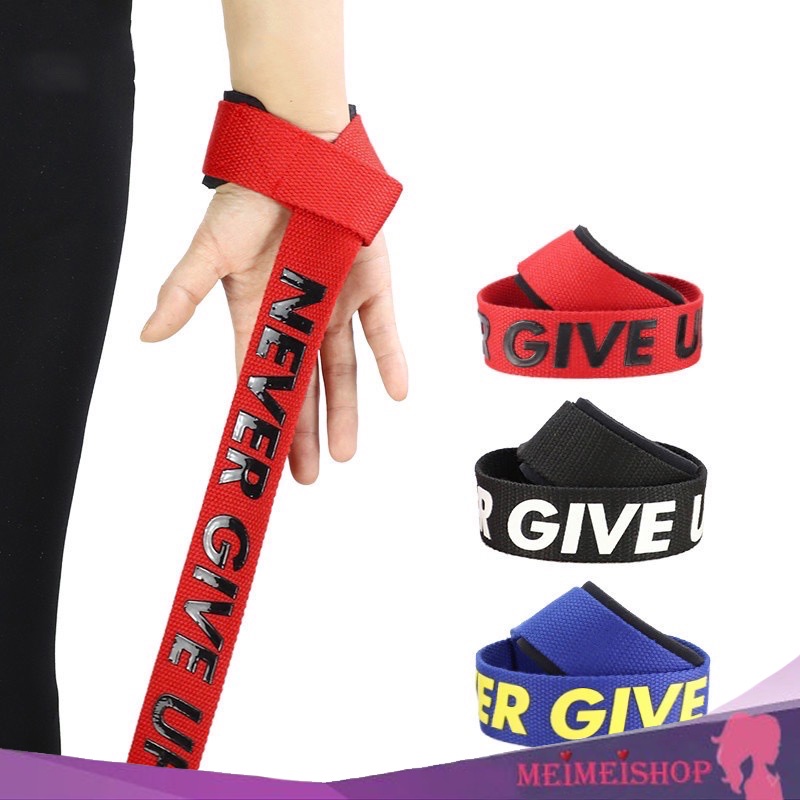 [ HARGA 1 PCS ] MEIMEISHOP STRAP NEVER GIVE UP TALI STRAP FITNESS POWER STRAP FITNESS GYM BASIC WRIST BAND WRAP STRAP WEIGHT LIFTING DUMBELL STRAP