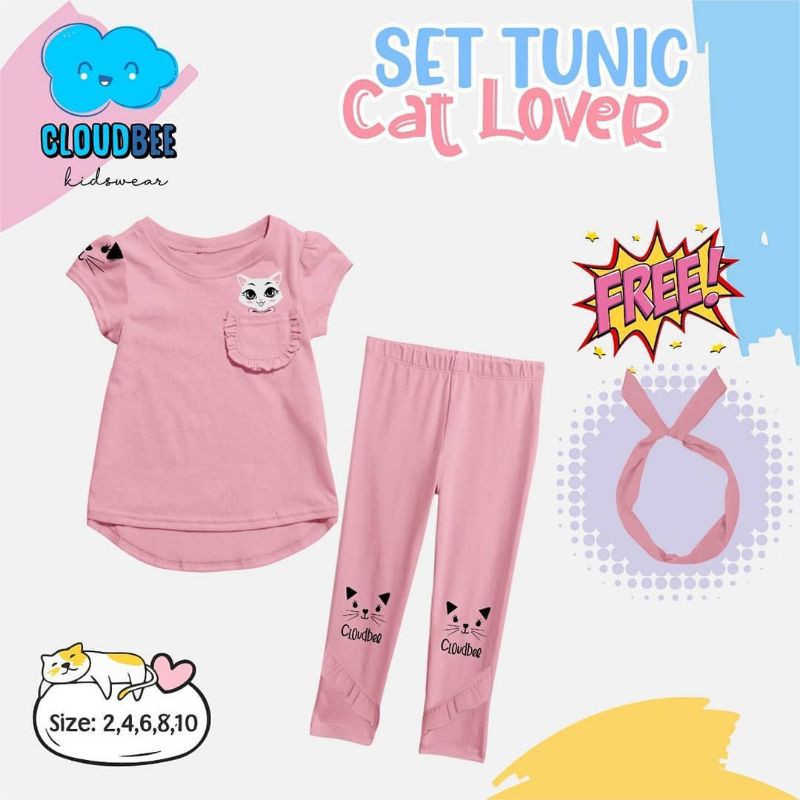 Baju Setelan Anak Perempuan Cloudbee set tunic edisi Cat Lover