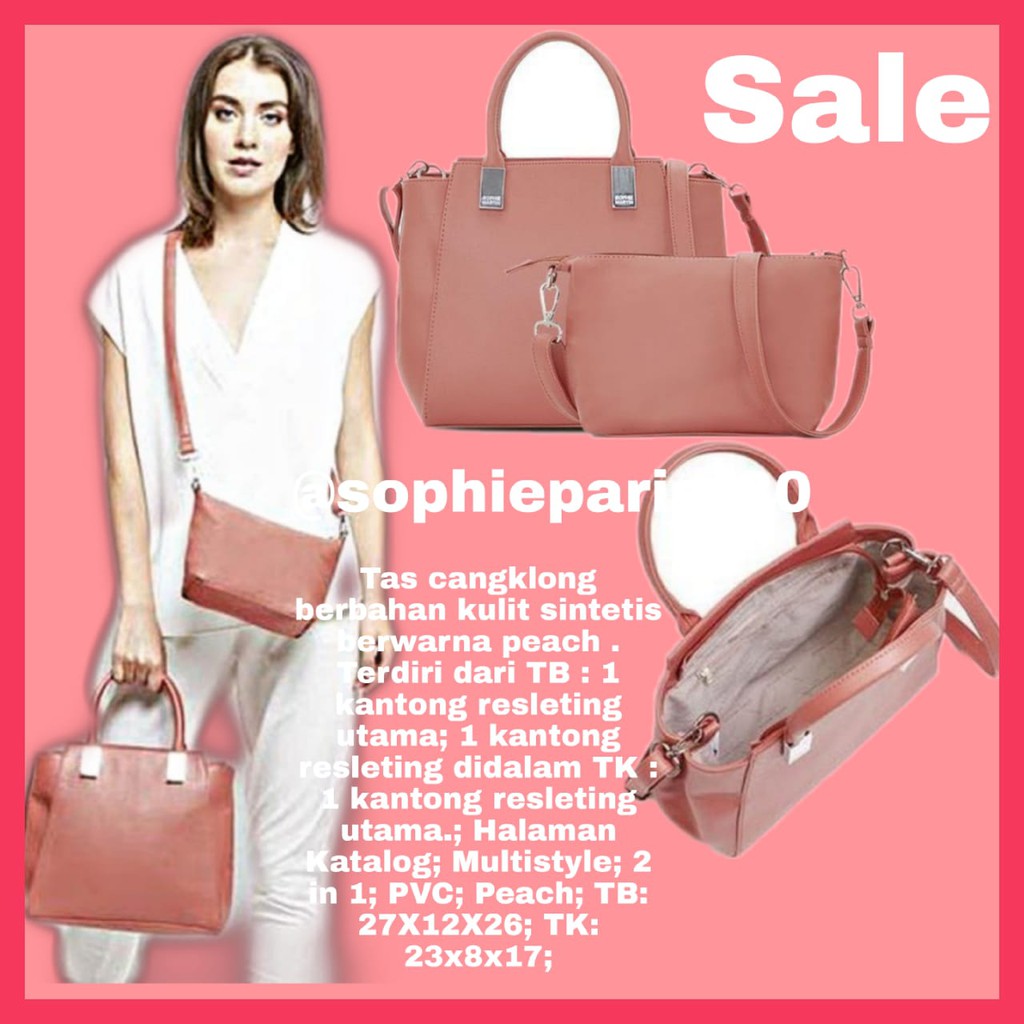 TAS 2 in 1 SOPHIE MARTIN OPHELIE PEACH KULIT PINK KERJA T6449P1