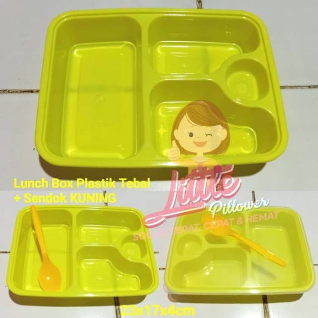 (ISI 25PCS) Bento+Sendok Plastik Tebal KUNING/Lunch Box plastik/Kotak Makan