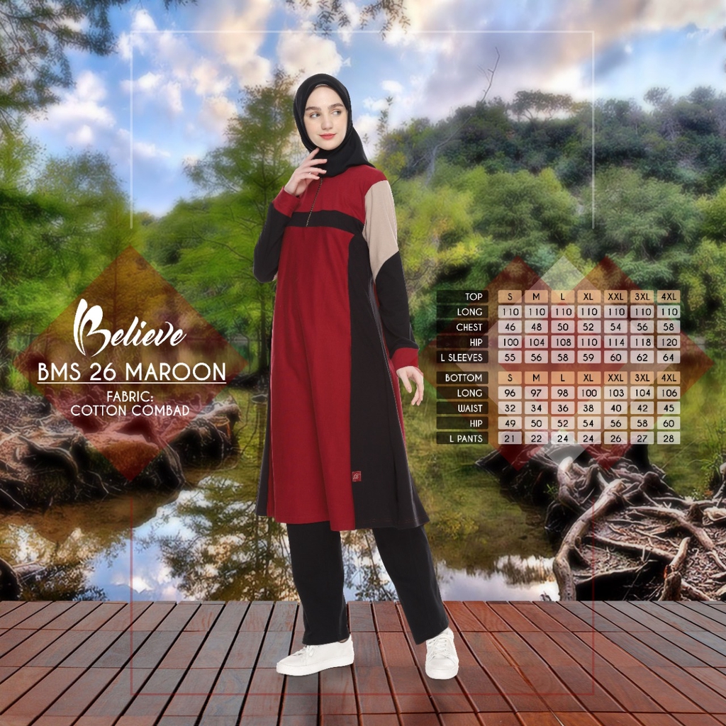 BAJU OLAHRAGA MUSLIMAH BELIEVE BMS 26 MAROON