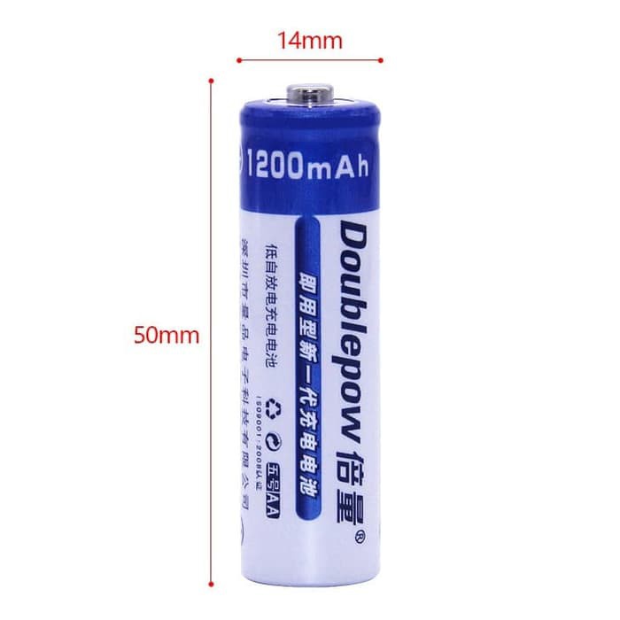 DOUBLEPOW Charger Baterai 4 slot for AA/AAA Plus Bonus 4 PCS AA Battery Cas Kapasitas 1200mAh