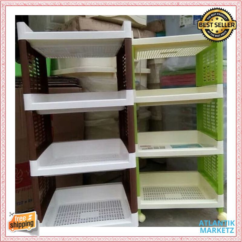 Rak Plastik roda Rak Serbaguna susun 4