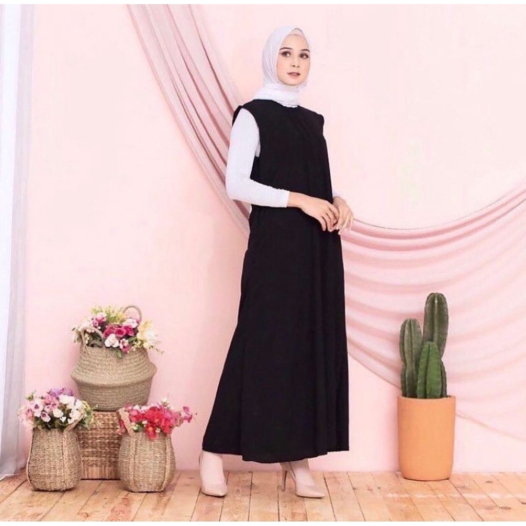 Inner Dress Gamis Polos Lengan Panjang Lengan Pendek Tanpa Lengan / Baju Daleman Wanita Hitam / Gamis Daleman Wanita Terbaru