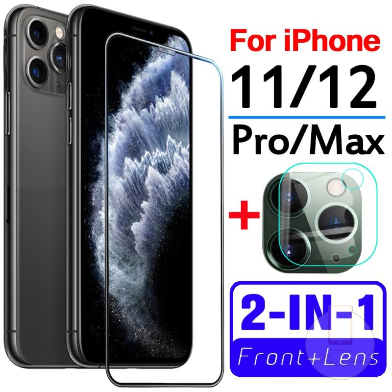 2in1 Lapisan Tempered Glass Carbon Fiber Hitam Untuk Iphone 11 / 12pro / Max / 6 / 6s / 7 / 8plus / 12mini / X / Xr / Xs Max / Se 2020