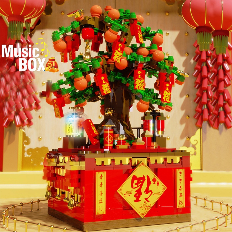 Fortune tree light music box Rakitan Mainan Blok Bangunan diy