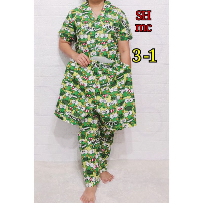 Baju Tidur Piyama Wanita Motif Random karakter Pajamas Katun  / Baju Tidur setelan Wanita katun 3 In 1 dewasa Terbaru Bigsize Kekiniaan