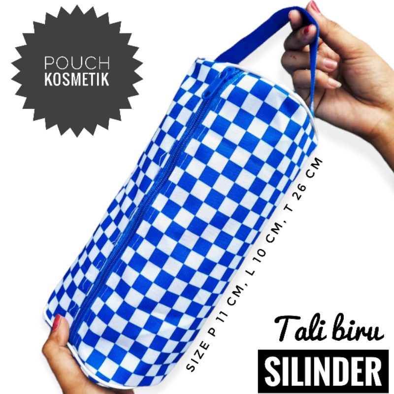 POUCH KOSMETIK/TAS MAKE UP MOTIF KOTAK KOTAK BENTUK SILINDER