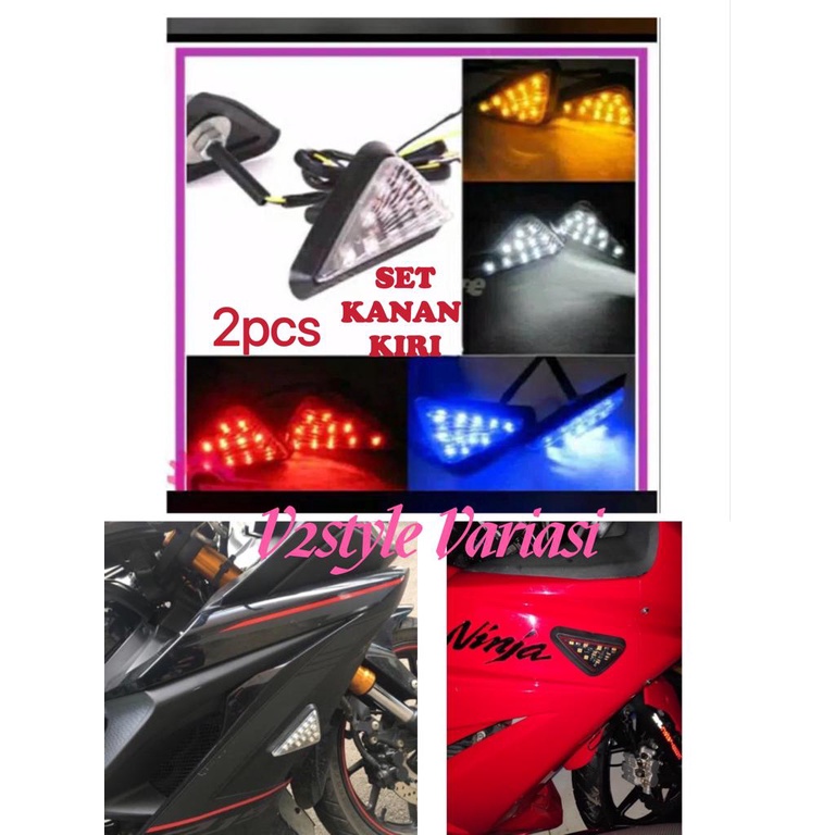 LAMPU LED SEN TEMPEL HARGA 2PCS KANAN KIRI NINJA CB150R R25 R15 BYSON NMAX AEROX VARIO 150 160 NEW GSX en Tempel Lampu Sein Tempel Segitiga LED Universal Buat R15 V2 V3 Cbr150r Gsx150 Ninja250 Karbu R25 LED SIGN RETTING RITTING LEFT RIGHT RITING RETTING