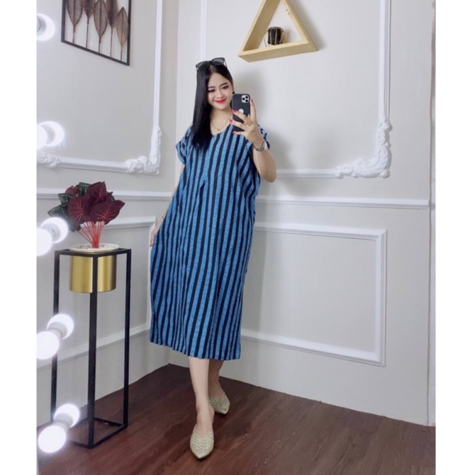 Batik Prass - Daster  Busui Kekinian Non Ruffle ANGELINA-SALUR BIRU
