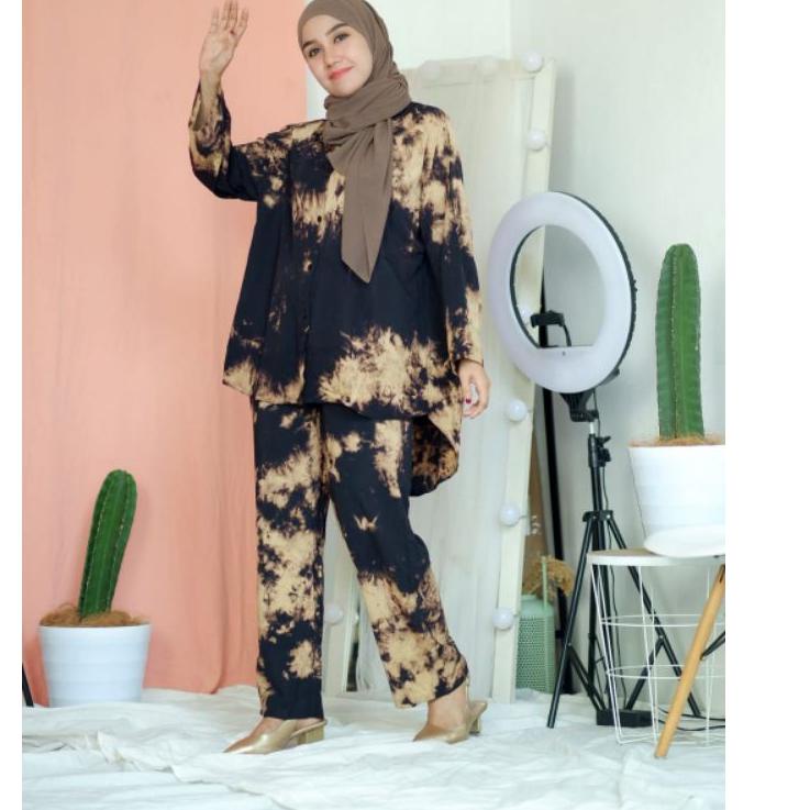 ♥IMPORT♥ JUMBO Babydoll Setelan Panjang Tie Dye PREMIUM SET TIEDYE PANJANG HIJAB PAJAMAS PIYAMA BAJU
