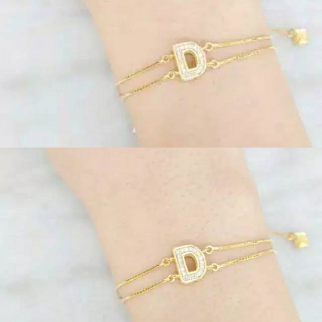 GELANG EMAS MILEA HURUF D BATU 2 LAYER