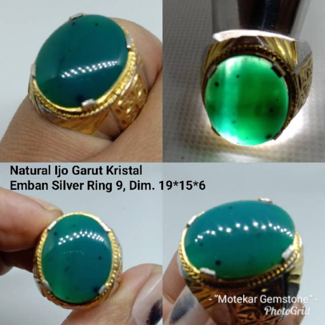 natural Ijo garut selasih kristal emban silver ring 9